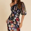 Romance Blake One Sleeve Dress in Black Wild Flower