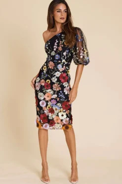 Romance Blake One Sleeve Dress in Black Wild Flower