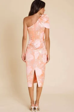 Romance Joanna Puff Sleeve Dress in Coral Metallic