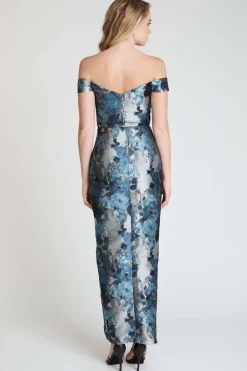 Romance Vaelrie Off The Shoulder Maxi in Silver Blue