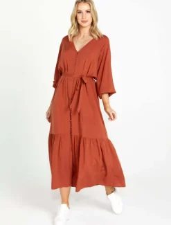 Sass Brigitte Balloon Sleeve Maxi in Chestnut