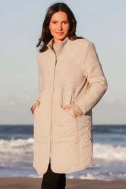 See Saw Boiled Wool Quilted Coat in Natural