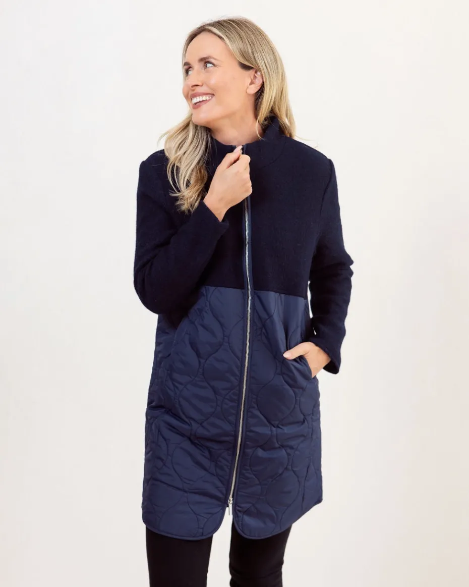 See Saw Boiled Wool Quilted Coat in Navy