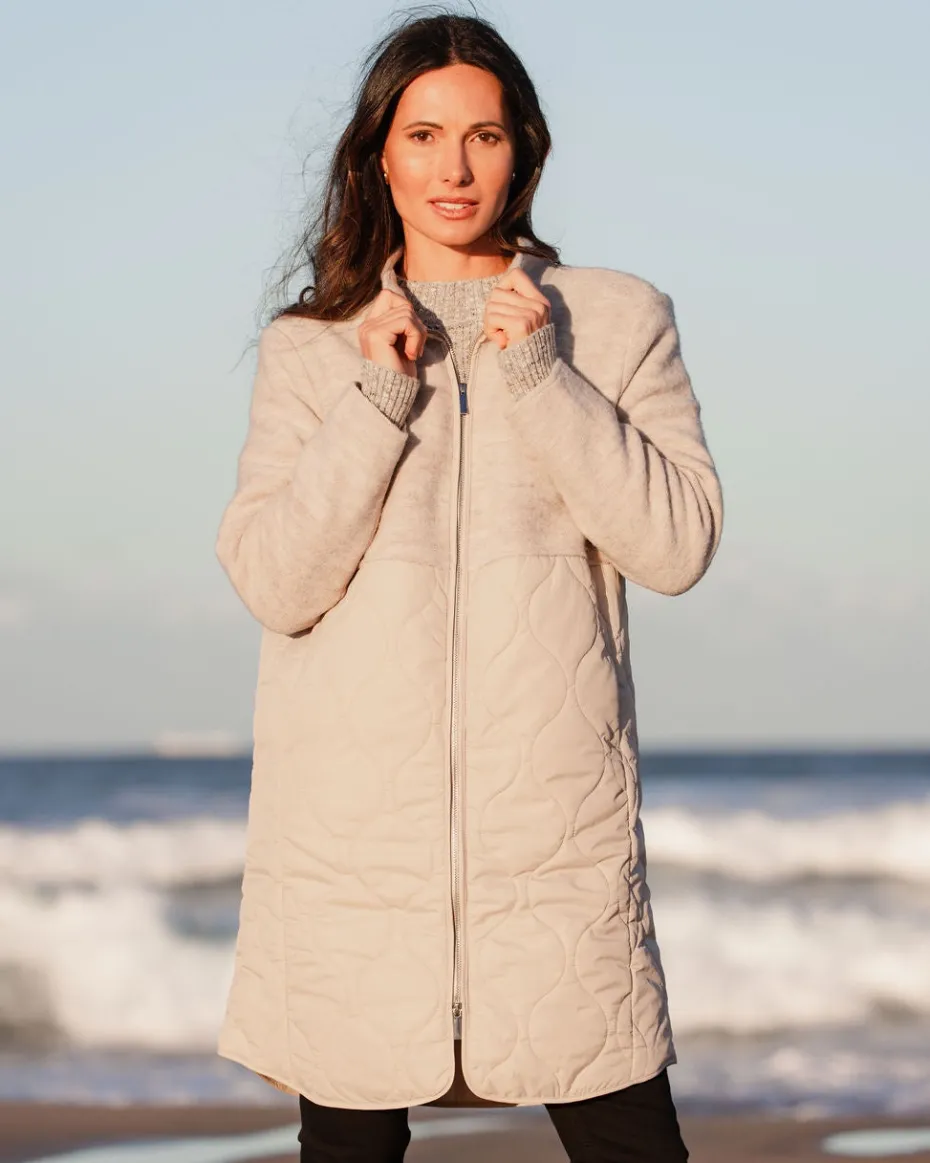 See Saw Boiled Wool Quilted Coat in Natural