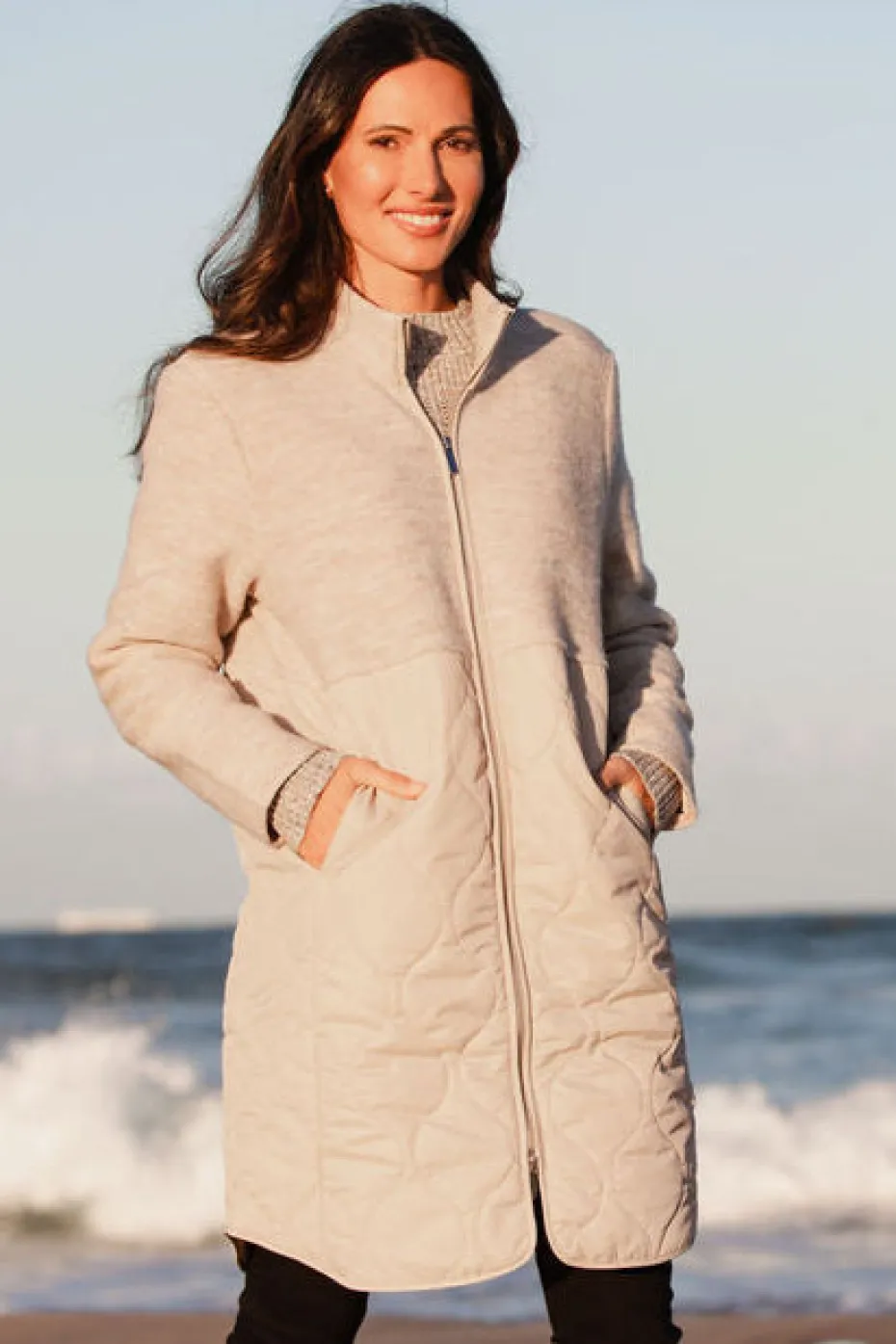 See Saw Boiled Wool Quilted Coat in Natural