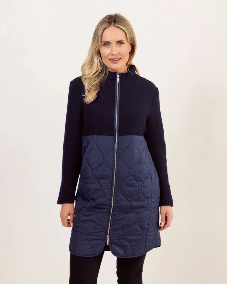 See Saw Boiled Wool Quilted Coat in Navy
