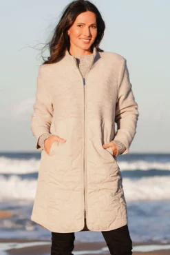 See Saw Boiled Wool Quilted Coat in Natural