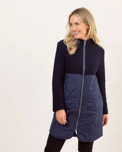 See Saw Boiled Wool Quilted Coat in Navy