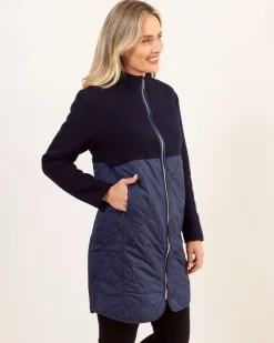 See Saw Boiled Wool Quilted Coat in Navy