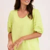 See Saw Puff Sleeve Top in Pine Lime