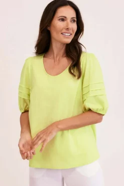 See Saw Puff Sleeve Top in Pine Lime