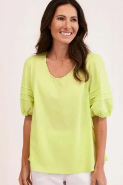 See Saw Puff Sleeve Top in Pine Lime