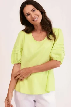 See Saw Puff Sleeve Top in Pine Lime