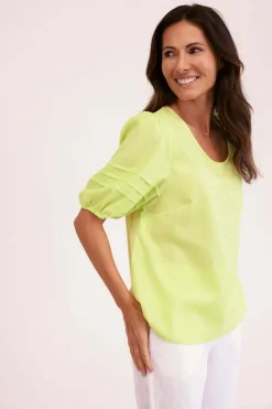 See Saw Puff Sleeve Top in Pine Lime
