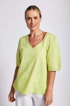 See Saw Puff Sleeve Top in Pine Lime