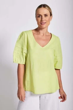 See Saw Puff Sleeve Top in Pine Lime