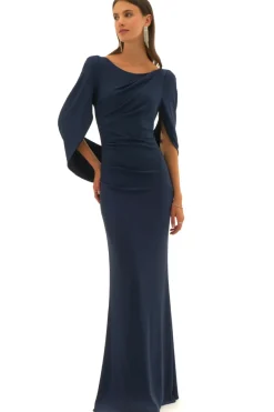 Signature by Joseph Ribkoff Draped Gown in Navy 251703