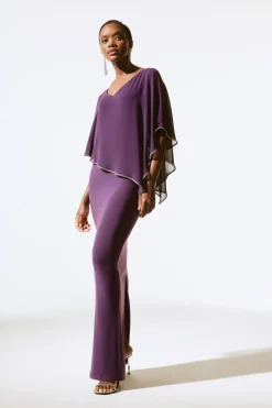 Signature by Joseph Ribkoff Chiffon Cape Gown in Blackcurrant 221385