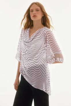 Signature by Joseph Ribkoff Chiffon Top in Vanilla Black Dots 251774