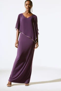Signature by Joseph Ribkoff Chiffon Cape Gown in Blackcurrant 221385