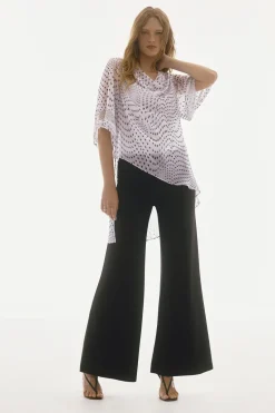 Signature by Joseph Ribkoff Chiffon Top in Vanilla Black Dots 251774