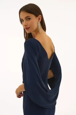 Signature by Joseph Ribkoff Draped Gown in Navy 251703