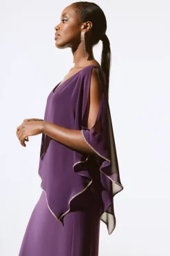 Signature by Joseph Ribkoff Chiffon Cape Gown in Blackcurrant 221385
