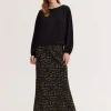 Staple the Label Zadie Bias Maxi Skirt in Black Khaki Geo