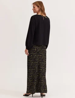 Staple the Label Zadie Bias Maxi Skirt in Black Khaki Geo