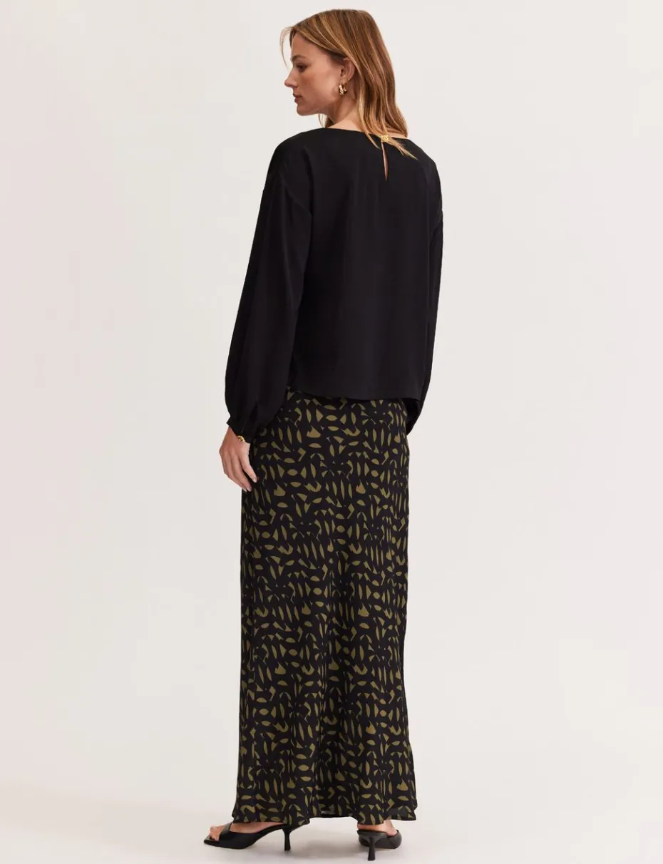 Staple the Label Zadie Bias Maxi Skirt in Black Khaki Geo