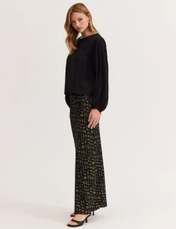 Staple the Label Zadie Bias Maxi Skirt in Black Khaki Geo