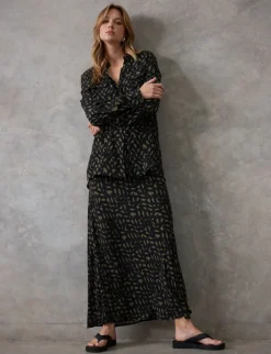 Staple the Label Zadie Bias Maxi Skirt in Black Khaki Geo