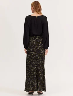 Staple the Label Zadie Bias Maxi Skirt in Black Khaki Geo