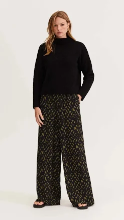 Staple The Label Zadie Wide Leg Pant in Black Khaki Geo