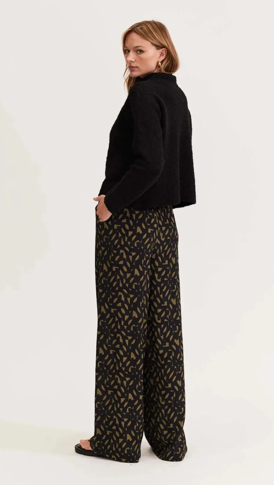 Staple The Label Zadie Wide Leg Pant in Black Khaki Geo
