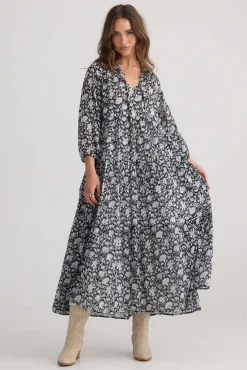 Talisman Damascus Dress in Black Moon River
