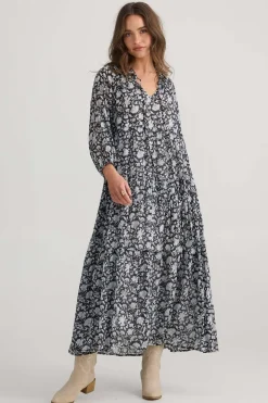 Talisman Damascus Dress in Black Moon River