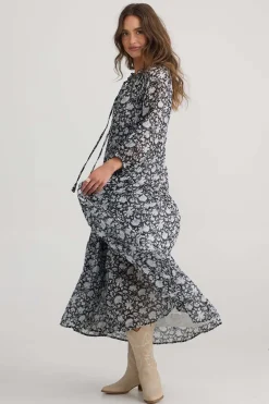 Talisman Damascus Dress in Black Moon River