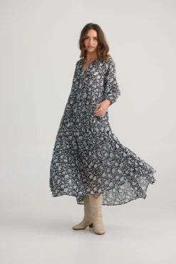 Talisman Damascus Dress in Black Moon River