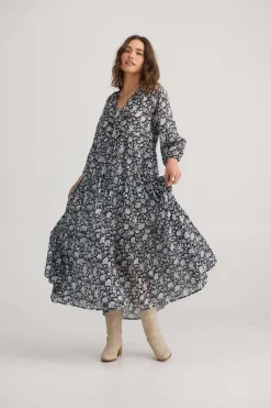 Talisman Damascus Dress in Black Moon River