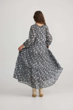 Talisman Damascus Dress in Black Moon River