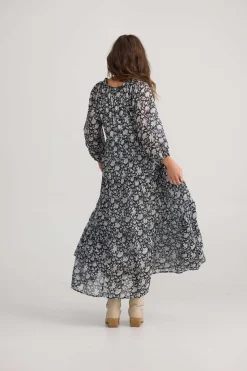 Talisman Damascus Dress in Black Moon River