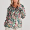 Talisman Drifter Top in Green Rose Garden