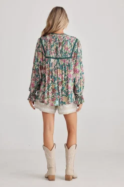 Talisman Drifter Top in Green Rose Garden