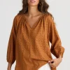 Talisman Isla Blouse in Tan Broderie