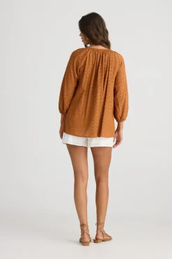 Talisman Isla Blouse in Tan Broderie