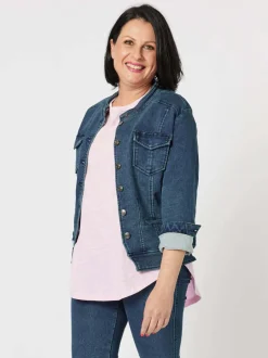 Threadz Milly Knit Denim Jacket in Indigo