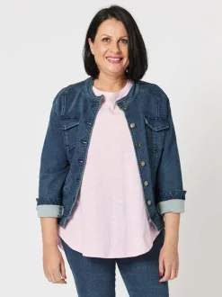 Threadz Milly Knit Denim Jacket in Indigo