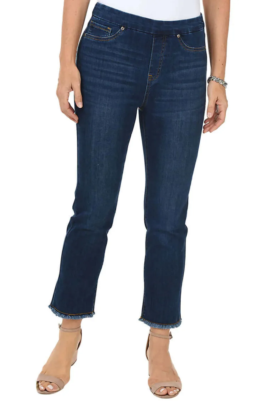 Tribal Audrey Pull On Straight Crop Pant in Bluemoon