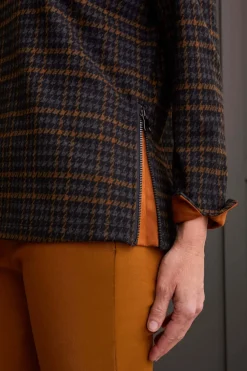 Tribal Cowl Neck Top with Zipper Accent in Houndstooth